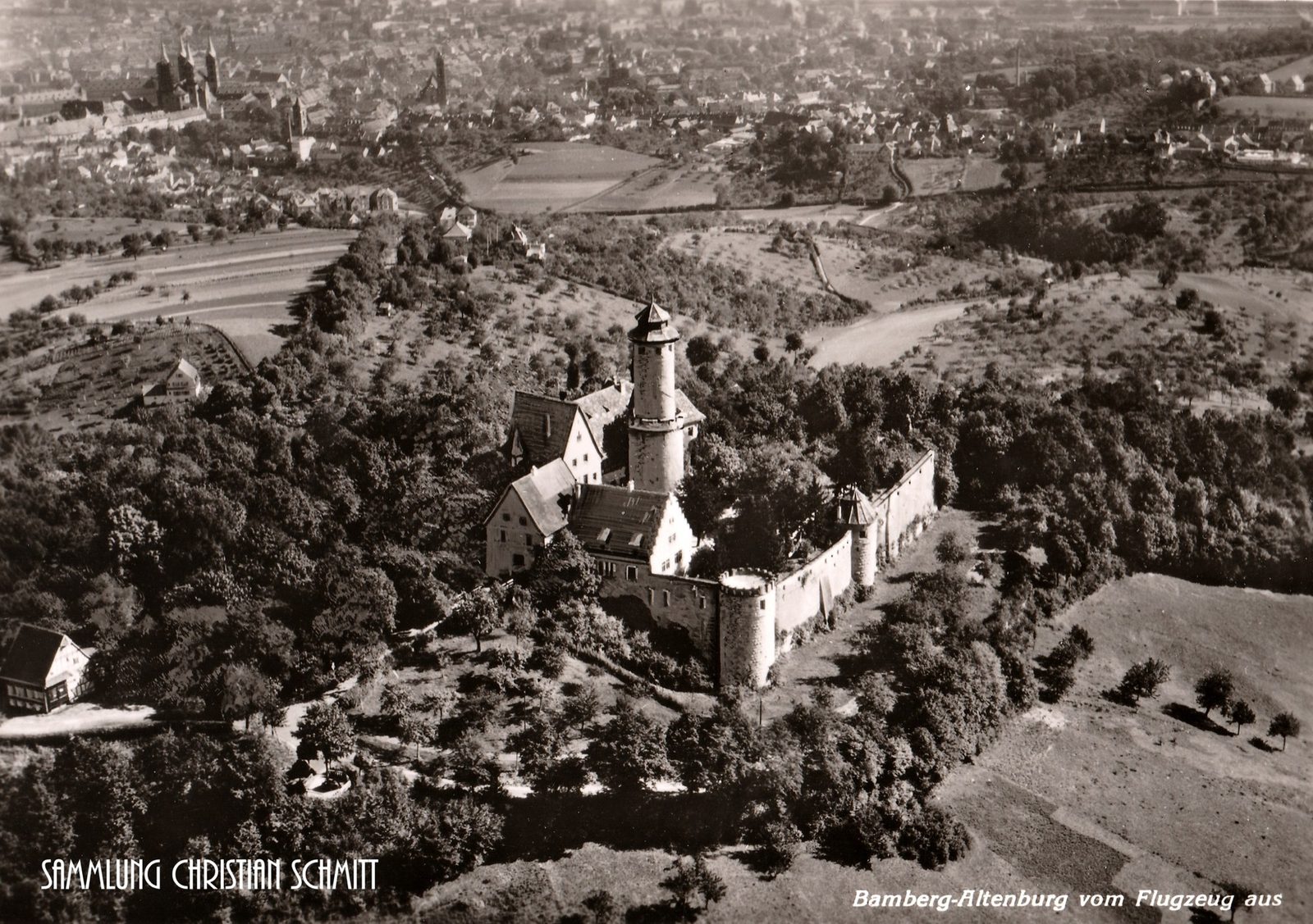 Postkarte 'Bamberg-Altenburg vom Flugzeug aus', Aufnahme um Mitte der 1930er Jahre