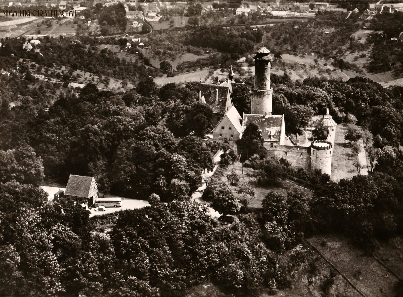 Werbe-Postkarte 'Bamberg, Cafe Altenburg, Inh. Hans Hending, Fernruf 4828', Aero-Express München, 1930er Jahre