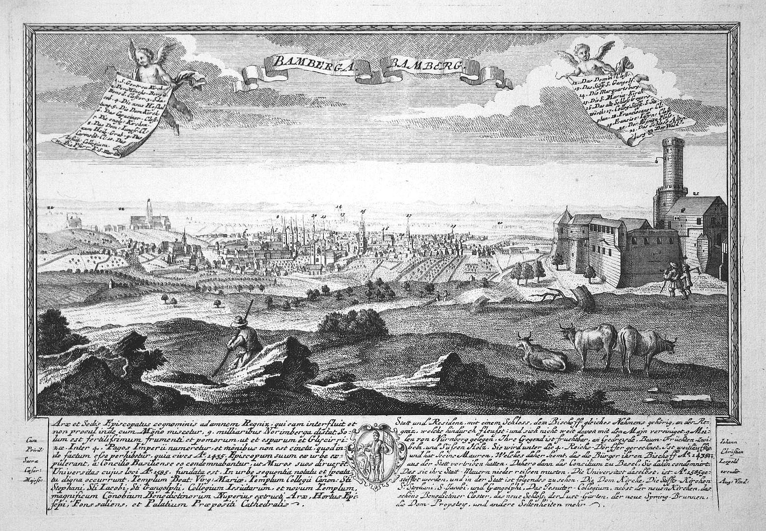Friedrich Bernhard Werner / Johann Christian Leopold, „Bamberga / Bamberg". Augsburger Kupferstich-Vedute um 1740